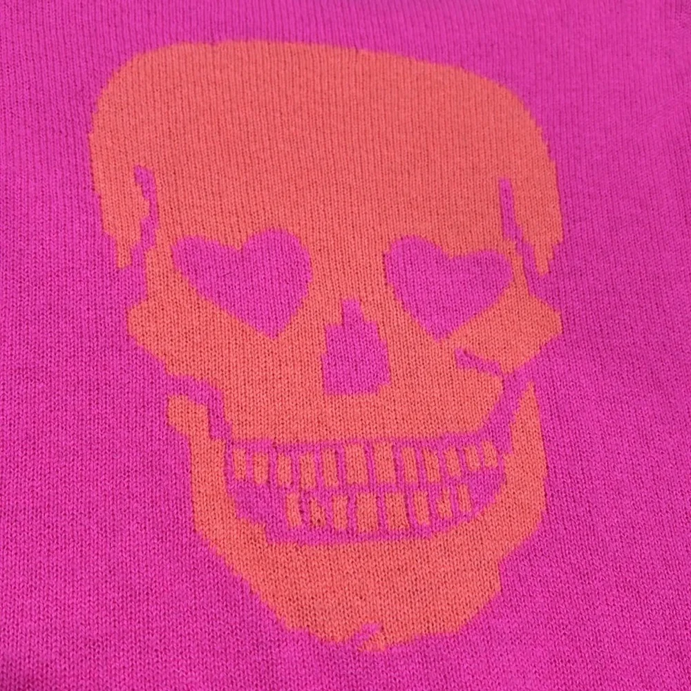 SKULL CASHMERE (XS) Pink Skull Sweater Soft Luxury Knit - Picture 11 of 13